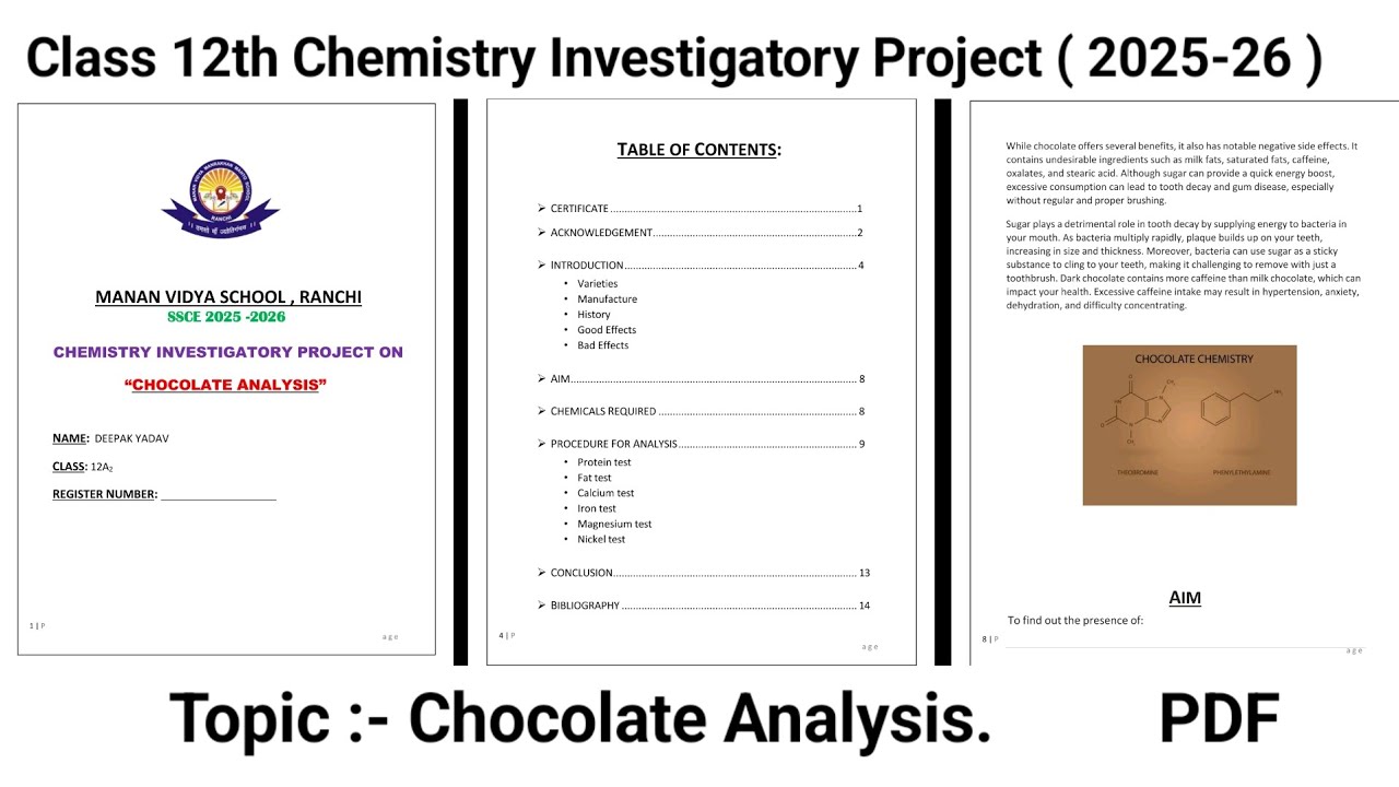 Chocolate Analysis | Class 12 Chemistry Investigatory Project 2025–26 with PDF #ChemistryProject
