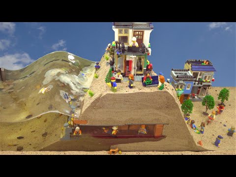 DAM BREACH EXPERIMENT - LEGO MINE FLOOD COLLAPSE - LEGO CITY NATURAL DISASTER