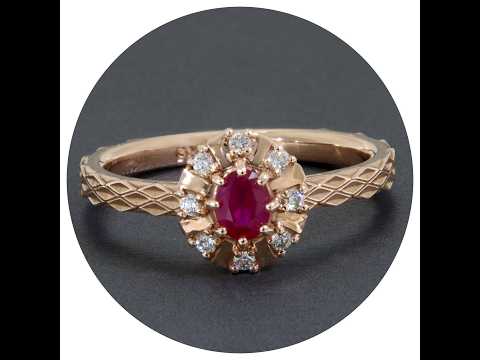 Inel Aur Roz 14k Rubin Natural Burma Diamante Naturale