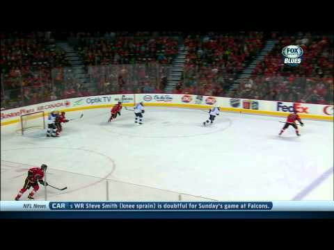 David Backes kneeing on Matt Stajan St. Louis Blues vs Calgary Flames 12/23/13 NHL Hockey