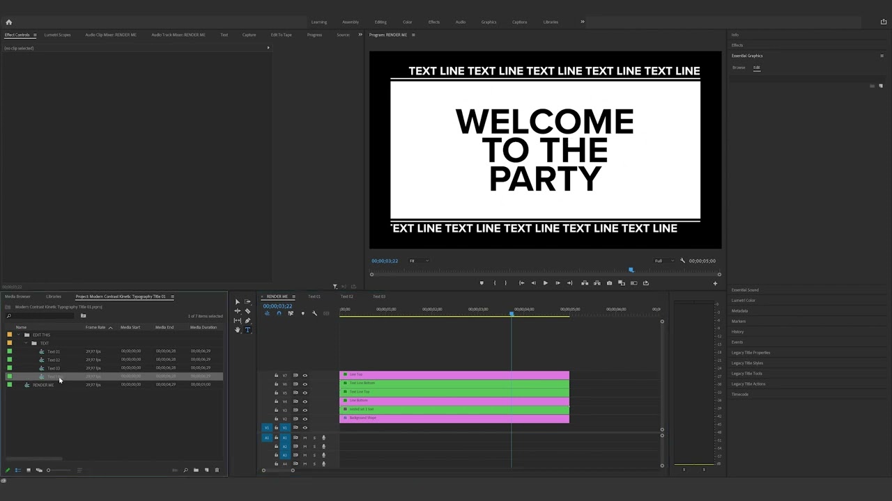 How to edit the Modern Contrast Kinetic Typography Title 01 in Premiere Pro
