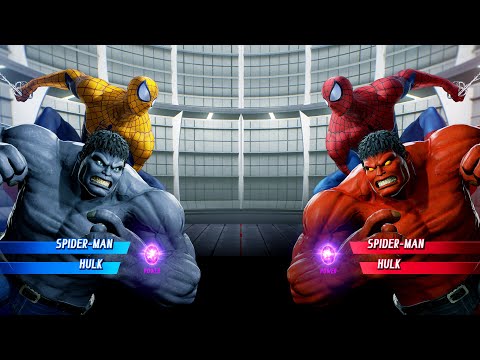 Yellow Spiderman & Grey Hulk vs Spiderman & Red Hulk (Very Hard) Marvel vs Capcom | 4K UHD Gameplay