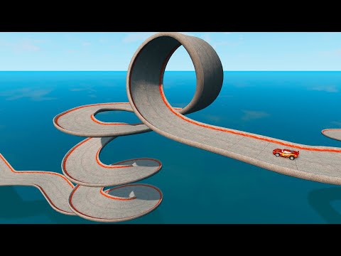 McQueen vs Impossible Loop Spiral Bridge & Deep Water - BeamNG