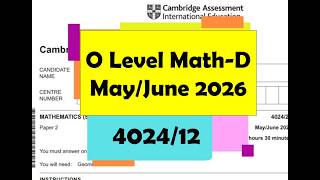 O Level Math D Paper 1 4024/12 May/June 2026 