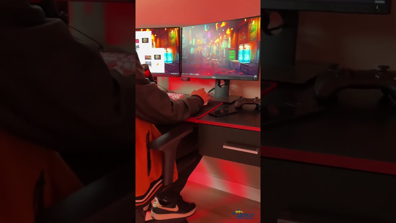 Thumbnail do vídeo - Escrivaninha Gamer - Preto C / Vermelho