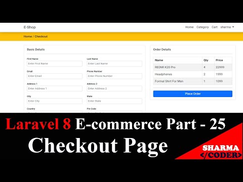 Laravel 8 E com Part 25 | How to make Checkout page in laravel | Show order items in checkout page