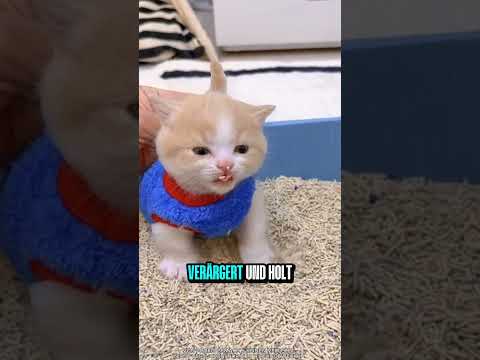 Kätzchen lernt aufs Katzenklo – und liebt es zu faulenzen