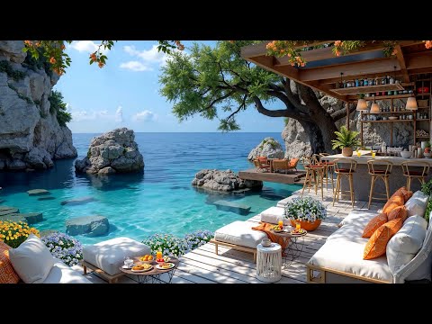 Elegant Bossa Nova Jazz & Ocean Sounds at Morning Seaside Cafe Ambience for Relaxing and Working