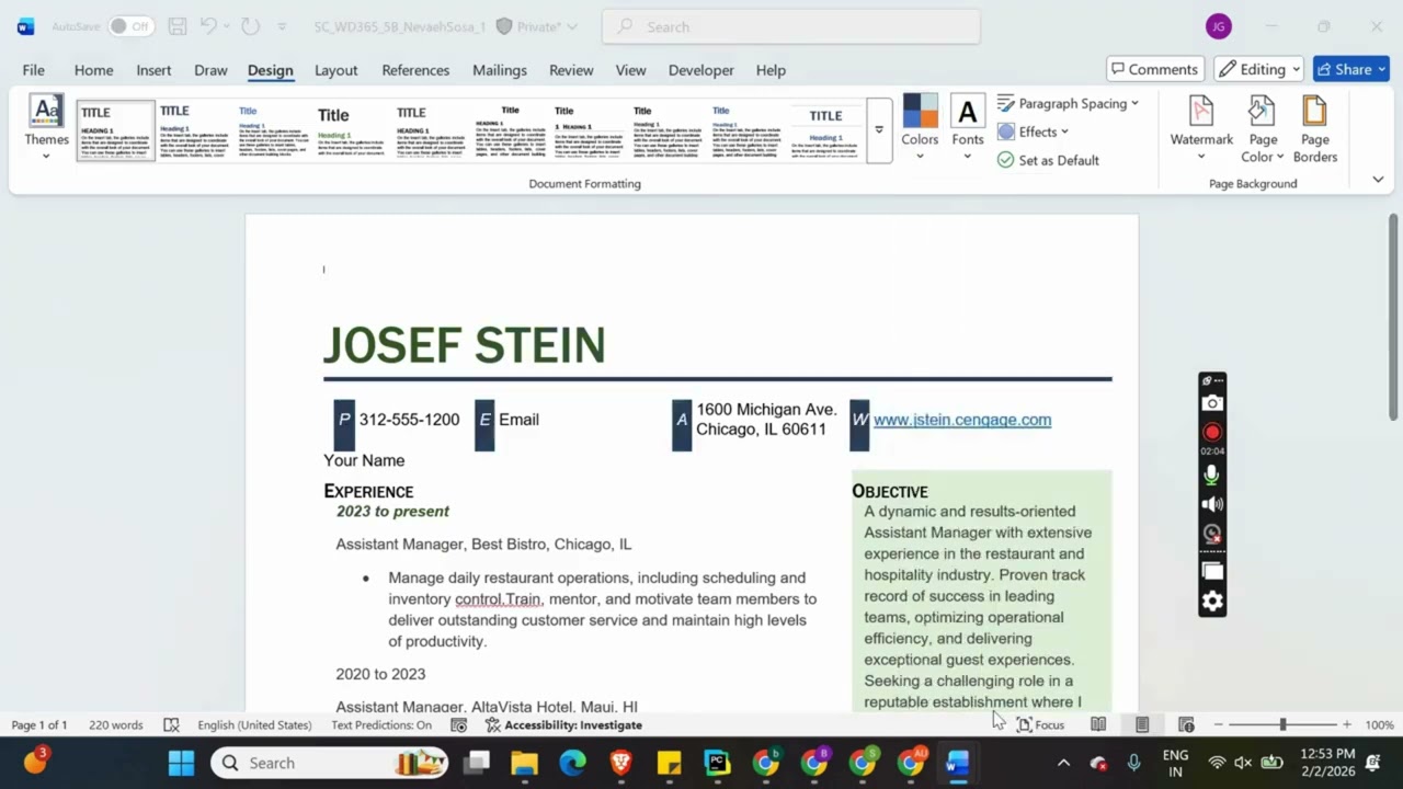 Shelly Cashman Word 365 | Module 5: SAM Project B Ellis Personnel
