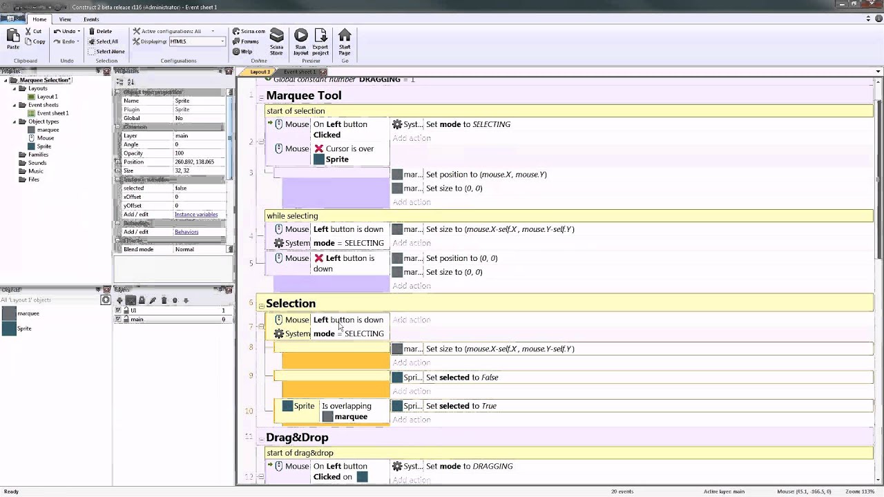 Construct 2 :: Marquee Selection - 3 / 6