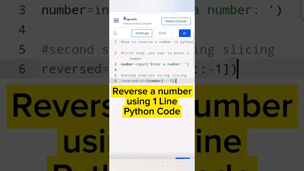 Reverse a Number using 1 Line Python Code: with string slicing #shorts #python #programming