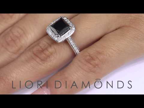 BDR-SOLD-004 - 2.74 Carat Princess Cut Natural Black Diamond Engagement Ring 18k White Gold