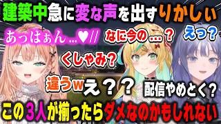 建築中に突然変な声を出し始めた五十嵐梨花に困惑する立伝都々と配信中止を提案する先斗寧【あらなみマイクラ/ぷぎゃりて/七瀬すず菜/にじさんじ/切り抜き】