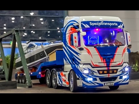 RC truck yacht transport! Nice colorful R/C MAN truck working hard.