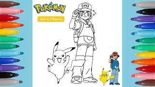 Pokémon Pikachu and Ash Coloring Page | Pokémon