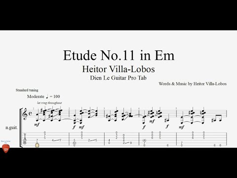 Etude No.11 in Em by Heitor Villa-Lobos - Guitar Tutorial with TABs