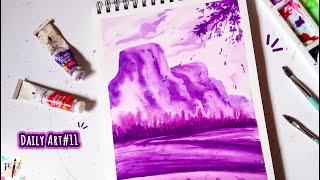 Purple Mountain Landscape Painting Technique / Watercolor Monochrome Art Step by Step / Paint It