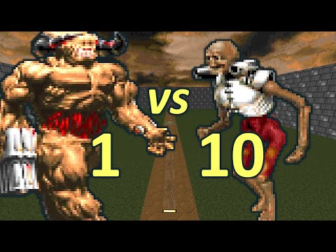 Cyberdemon vs 10 Revenants - Monster Infighting - Doom II Retro Battles