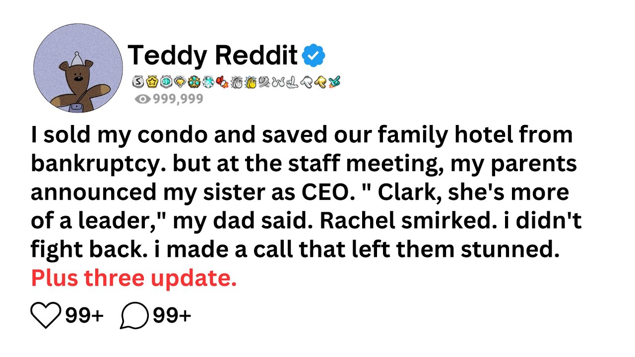 I sold my condo and saved our family hotel from bankruptcy. but at the staff meeting, my parents....