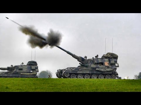 British Army Guns in Action - AS90 Mobile Artillery firing