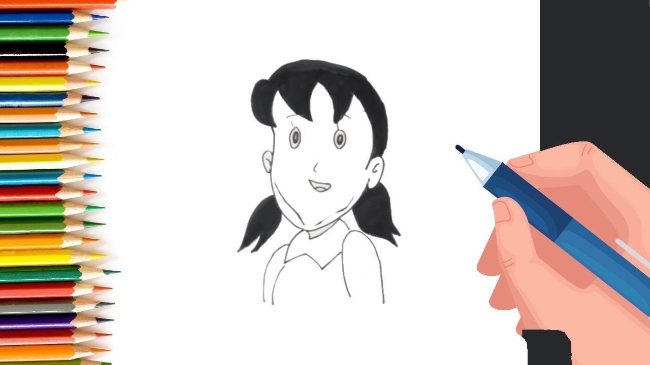 How to Draw Shizuka from Doraemon for Kids