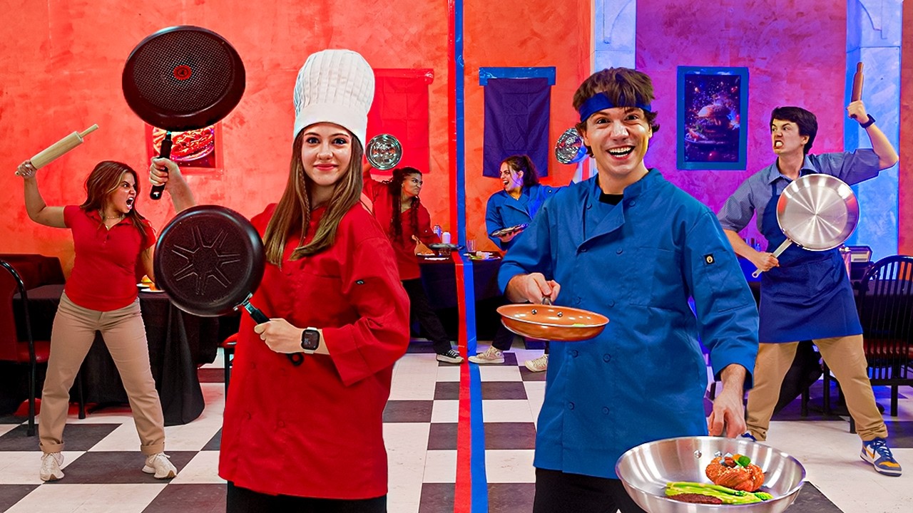 Red VS Blue Restaurant Game In Real Life