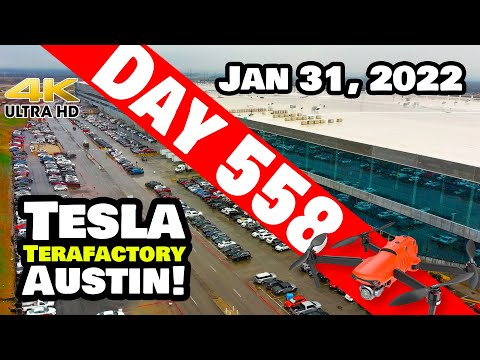 Tesla Gigafactory Austin 4K  Day 558 - 1/31/22 - Tesla Terafactory - CRAZY BUSY DAY AT GIGA TEXAS!