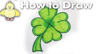 How to Draw a Cartoon Shamrock | 4-Leaf Clover Step by Step Drawing Tutorial