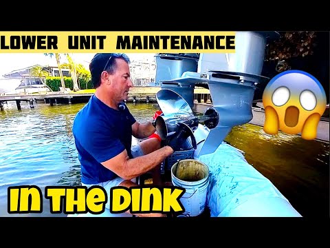 Bad idea?  Lower Unit Outboard Service on the Lift in the Dinghy