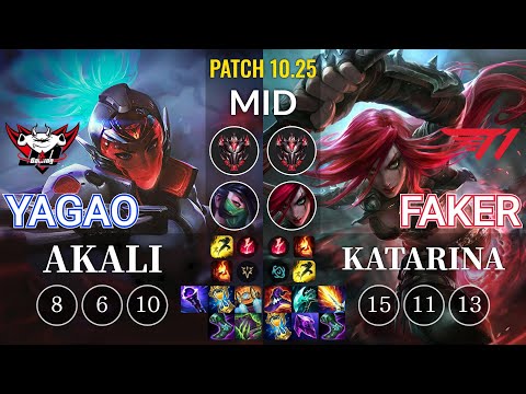 JDG Yagao Akali vs T1 Faker Katarina Mid - KR Patch 10.25