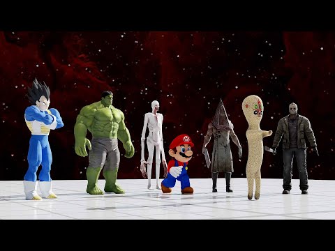 Hulk,Vegeta,SCP 096,Mario,Jason,Pyramid Head VS SCP 173