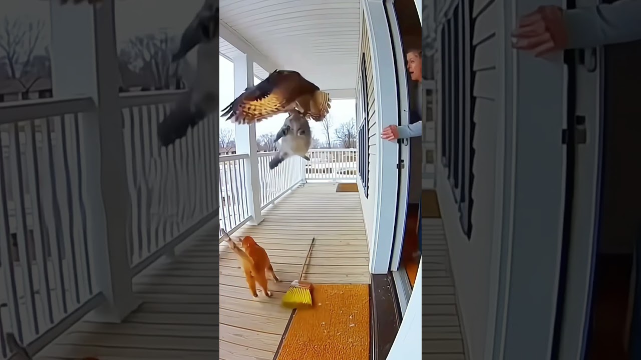 An Owl Grabs a Cat and Tries to Lift It Off Near the House!