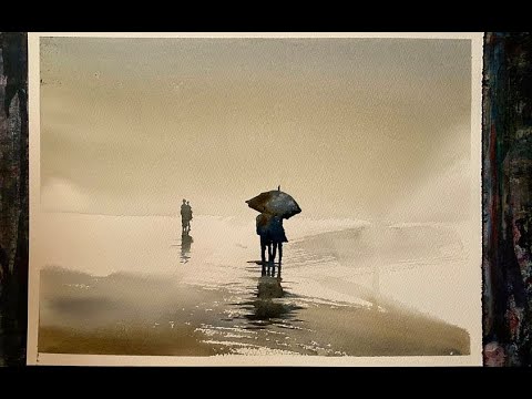 Paint A Simple Loose Watercolour Rainy Day Landscape Using Neutrals, Watercolor Tutorial Demo