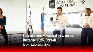 Discours d'inauguration - Festival du Livre de Bretagne 2025, Carhaix