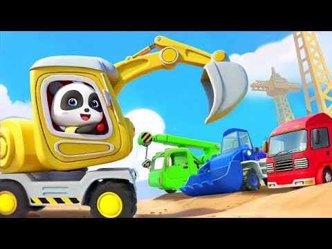 Construction Trucks Finger Family Song | Learn Excavator + More Nursery Rhymes |BabyBus - Cars World