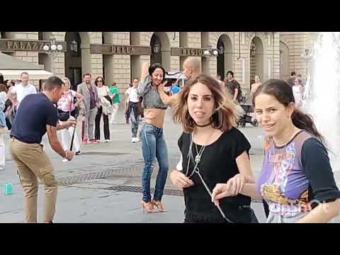 Professional dancers join street performer /amazing dance street performance in Turin italy