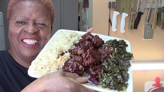 Sweet And Spicy BBQ Chicken Livers, Greens And Rice/ Fried Then Air Fried