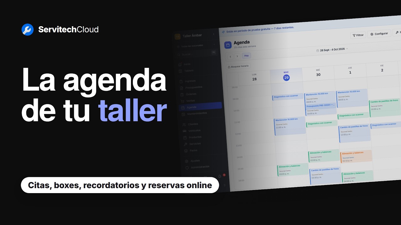 Agenda para taller: citas, boxes, recordatorios y reservas en línea