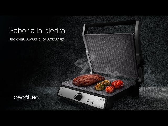 Kontaktgrill Cecotec Rock'nGrill 2400 UltraRapid 2400W RockStone Silber 28,5x22,5cm video