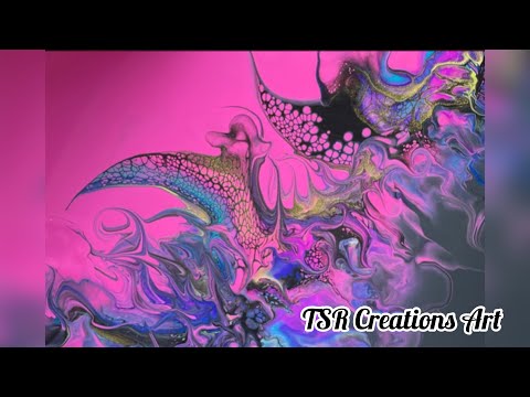 Acrylic pour/Swipe Hot pink split base. Fluid art techniques