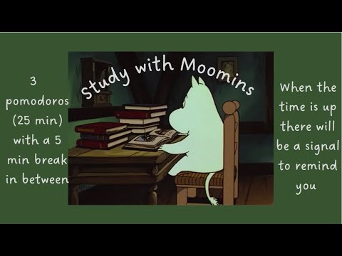 1,5-hour STUDY WITH MOOMIN 💜/ calm lofi / 25*3 🍅 with countdown and alarm