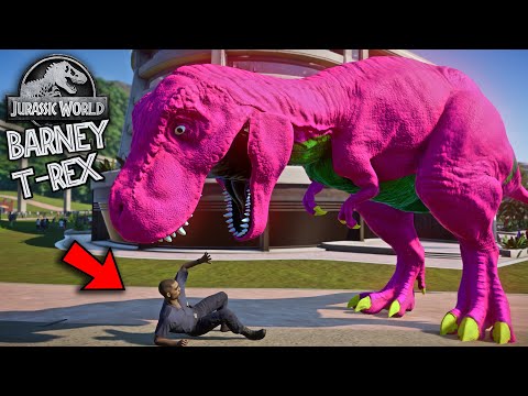 2 Barney T-Rex Vs 2 Indominus Rex Fight & Breakout Jurassic World Evolution Dinosaurs Fighting