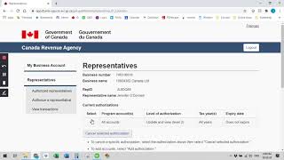 Authorizing a CRA My Business Account Representative