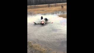 "Here hold my Rye" 😂 puddle surfing