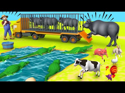 Giant Crocodiles Attack on Buffalo Farm | Farm Diorama | Farm Animals Cow Horse Goat - Barnyard