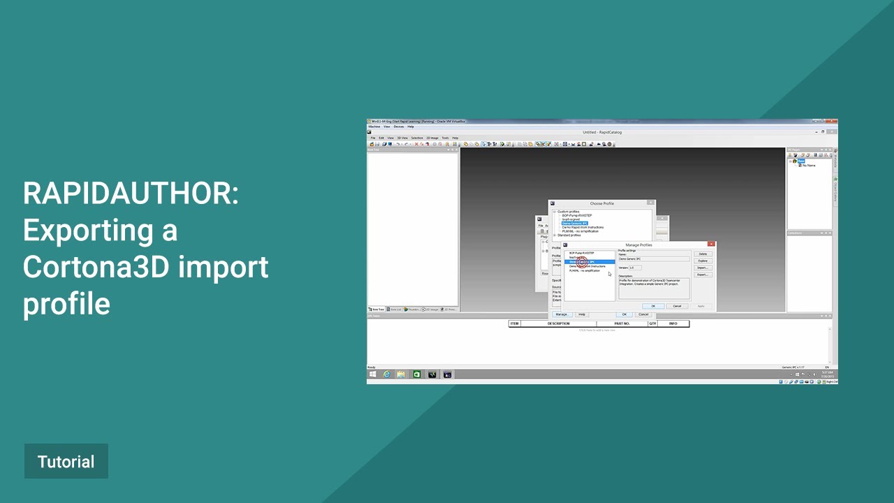 RapidAuthor Tutorial. Exporting a Cortona3D import profile.