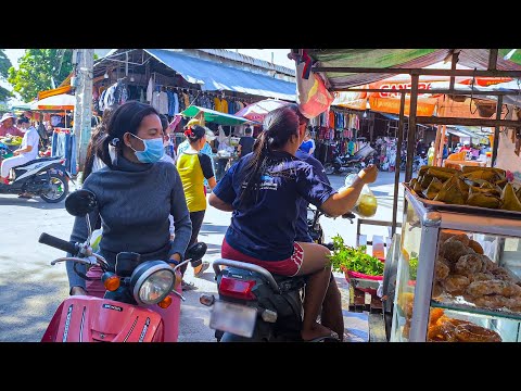 Cambodia Food Market Scene | Morning Street Food Tour Around Kombol Market