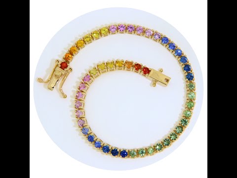 Bratara Tennis Aur Galben 14k Safire Multicolore Naturale Lucrata Manual - Maiestrie si Finete