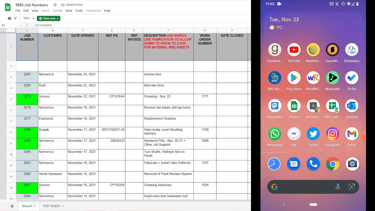 Job Numbers Homescreen Link