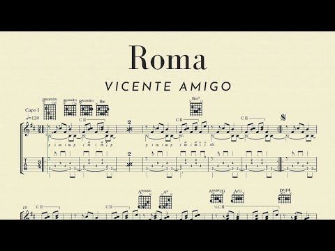 "Roma" Vicente Amigo, score at low speed for practicing